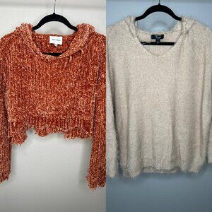 Fuzzy Cropped Hooded Sweaters - Set of 2 | Size: Medium